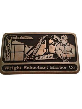 Wright Schuchart Harbor Co 1990 Safety Award Brass Belt Buckle Sealift